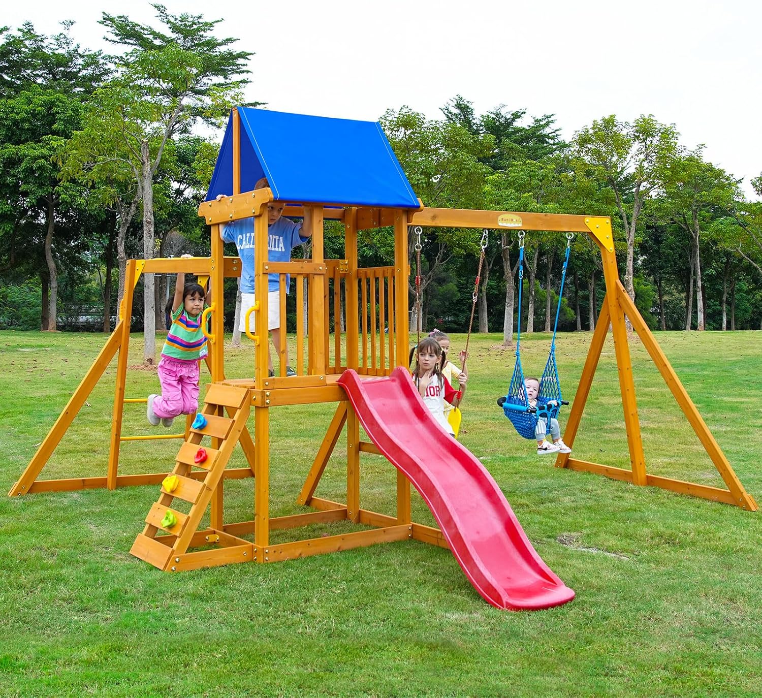 Backyard Playground Set with Slide Wooden Swing Set by Suniboxi