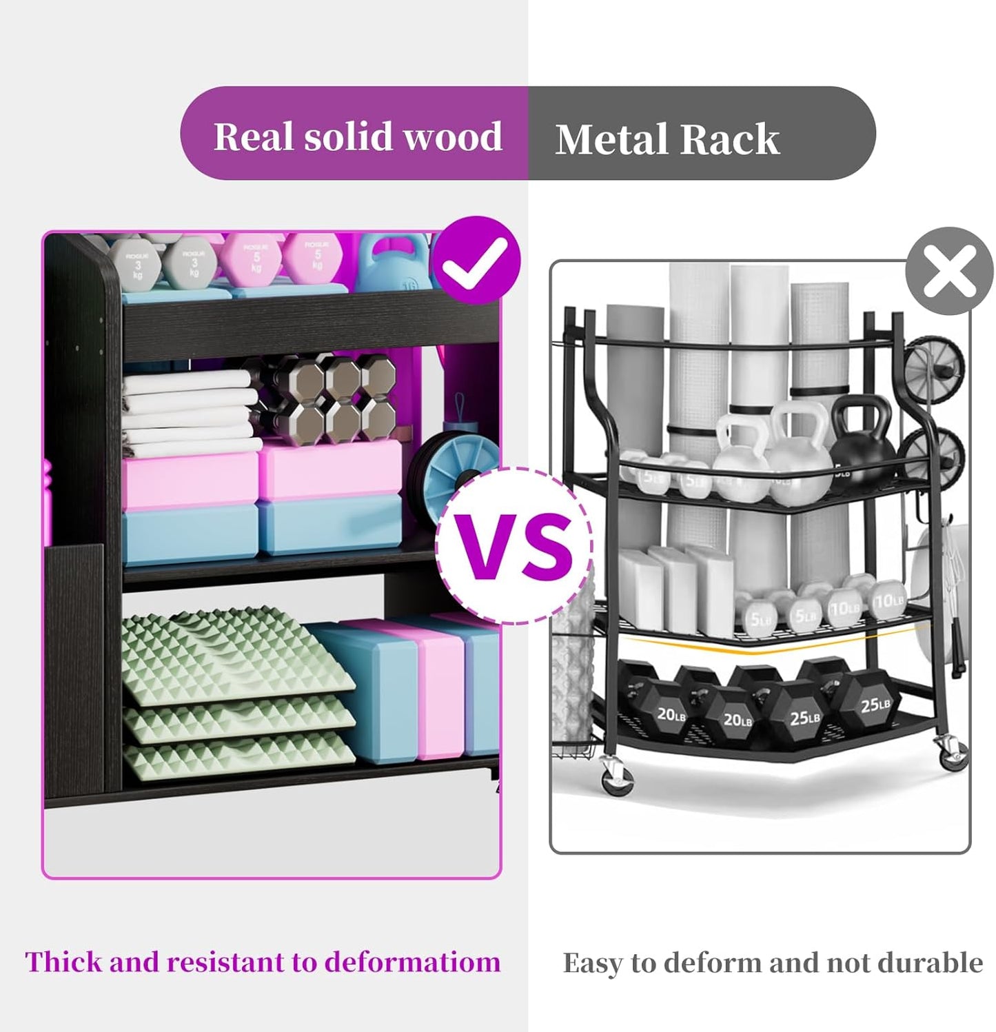 Suniboxi real solid wood yoga mat and foam roller storage rack thick and resistant to deformation
