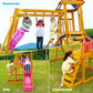 SuniBoxi Wooden Swing Sets for Backyard, Playground Sets for Backyards with a Slide, Rock Climbing Wall, Sandbox, Basketball Hoop, Soccer Net, and More - Outdoor Playset for Backyard 2-10 Year-Olds