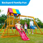 SuniBoxi Wooden Swing Sets for Backyard, Playground Sets for Backyards with a Slide, Rock Climbing Wall, Sandbox, Basketball Hoop, Soccer Net, and More - Outdoor Playset for Backyard 2-10 Year-Olds