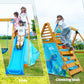 SuniBoxi Playground Swing Sets for Backyard for Kids, Wooden Playground Sets for Backyards with 2 Swings, a Big Wave Slide, Climbing Wall, Kids Outdoor Playset for Ages 2-10