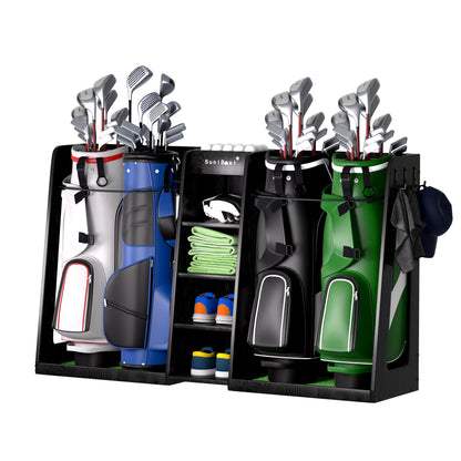 SuniBoxi Wooden Golf Bag Organizer for 4 Bags, Heavy-Duty Golf Bag Storage Rack for Garage, Indoor Spaces, Basements, and More,keeps golf bags,golf clubs, golf accessories organized
