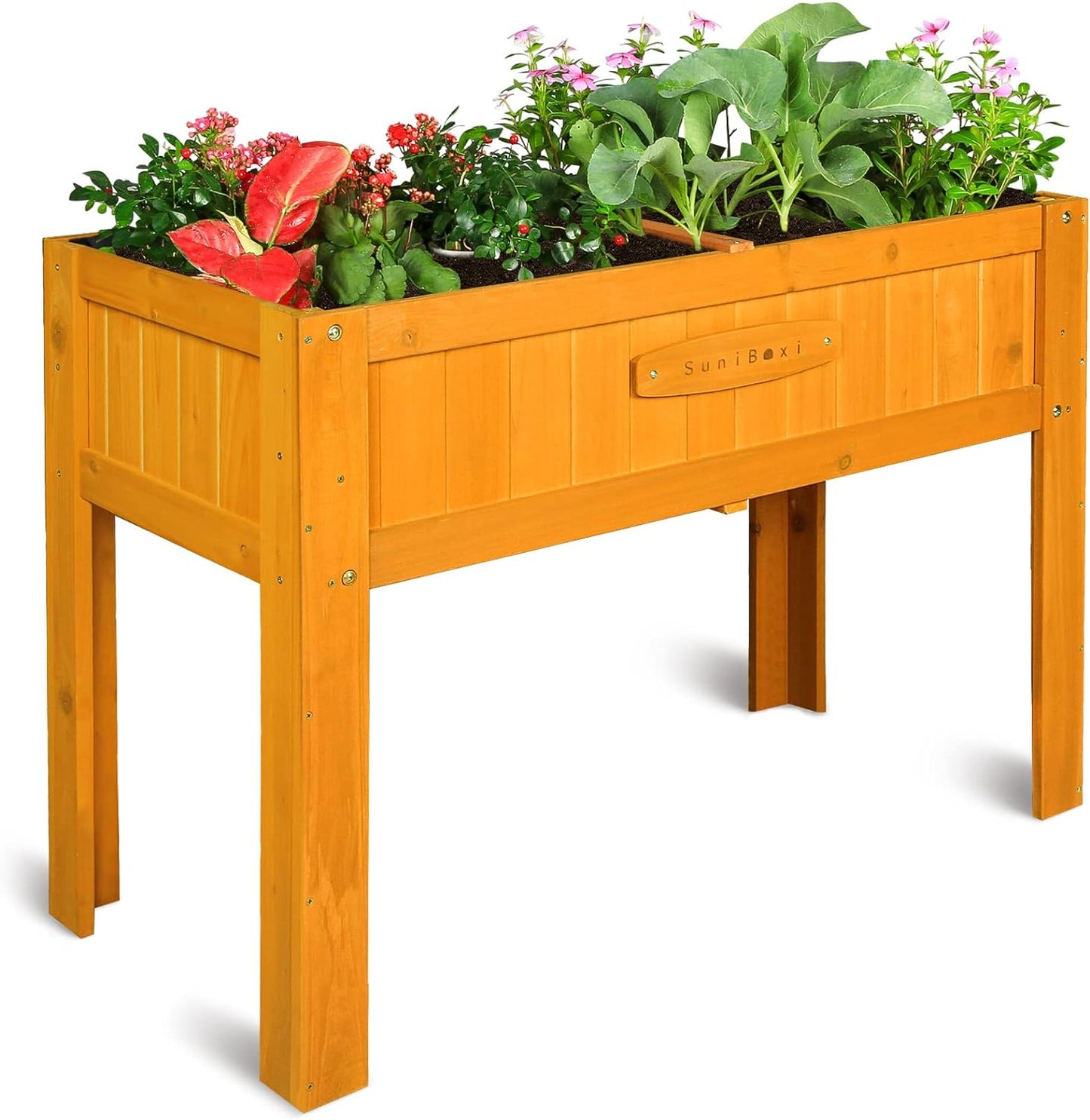 SuniBoxi Raised Garden Bed with Legs, Cedar Wooden Elevated Planter Box Outdoor for Vegetables Flowers Herbs Gardening Backyard Patio, with Planter Liner 46x22x33in