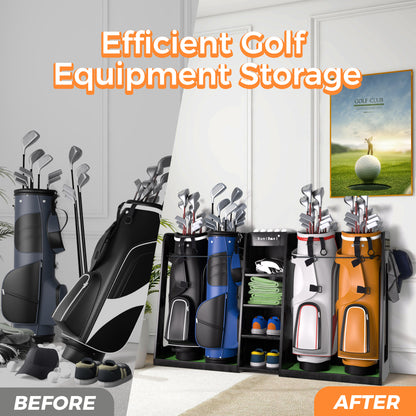 SuniBoxi Wooden Golf Bag Organizer for 4 Bags, Heavy-Duty Golf Bag Storage Rack for Garage, Indoor Spaces, Basements, and More,keeps golf bags,golf clubs, golf accessories organized