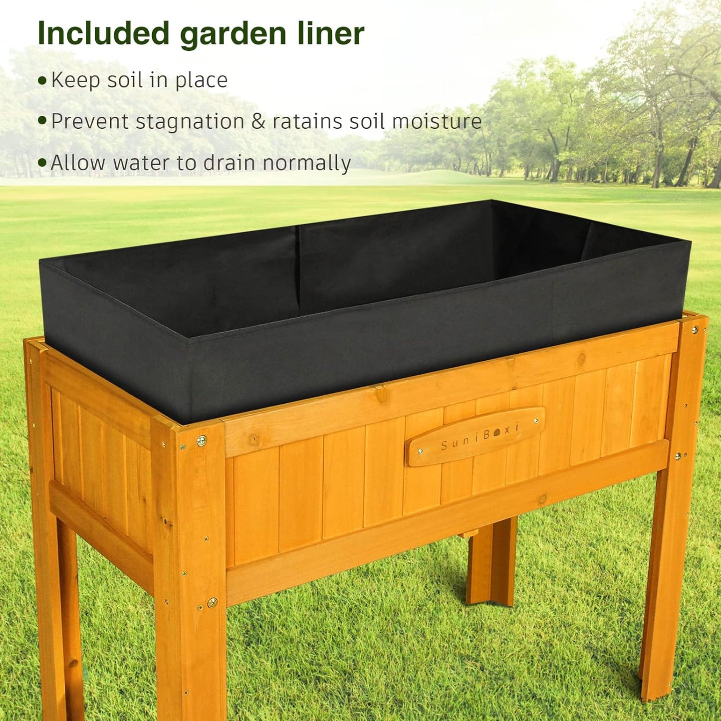 SuniBoxi Raised Garden Bed with Legs, Cedar Wooden Elevated Planter Box Outdoor for Vegetables Flowers Herbs Gardening Backyard Patio, with Planter Liner 46x22x33in