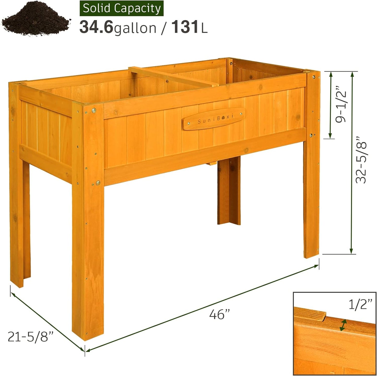 SuniBoxi Raised Garden Bed with Legs, Cedar Wooden Elevated Planter Box Outdoor for Vegetables Flowers Herbs Gardening Backyard Patio, with Planter Liner 46x22x33in