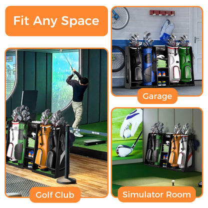 SuniBoxi Wooden Golf Bag Organizer for 4 Bags, Heavy-Duty Golf Bag Storage Rack for Garage, Indoor Spaces, Basements, and More,keeps golf bags,golf clubs, golf accessories organized