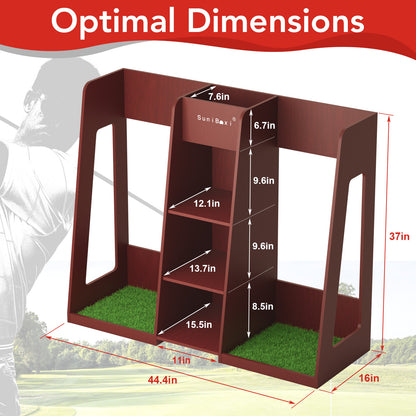 Suniboxi premium wooden golf bag organizer with multiple shelves and optimal dimensions for golf bags
