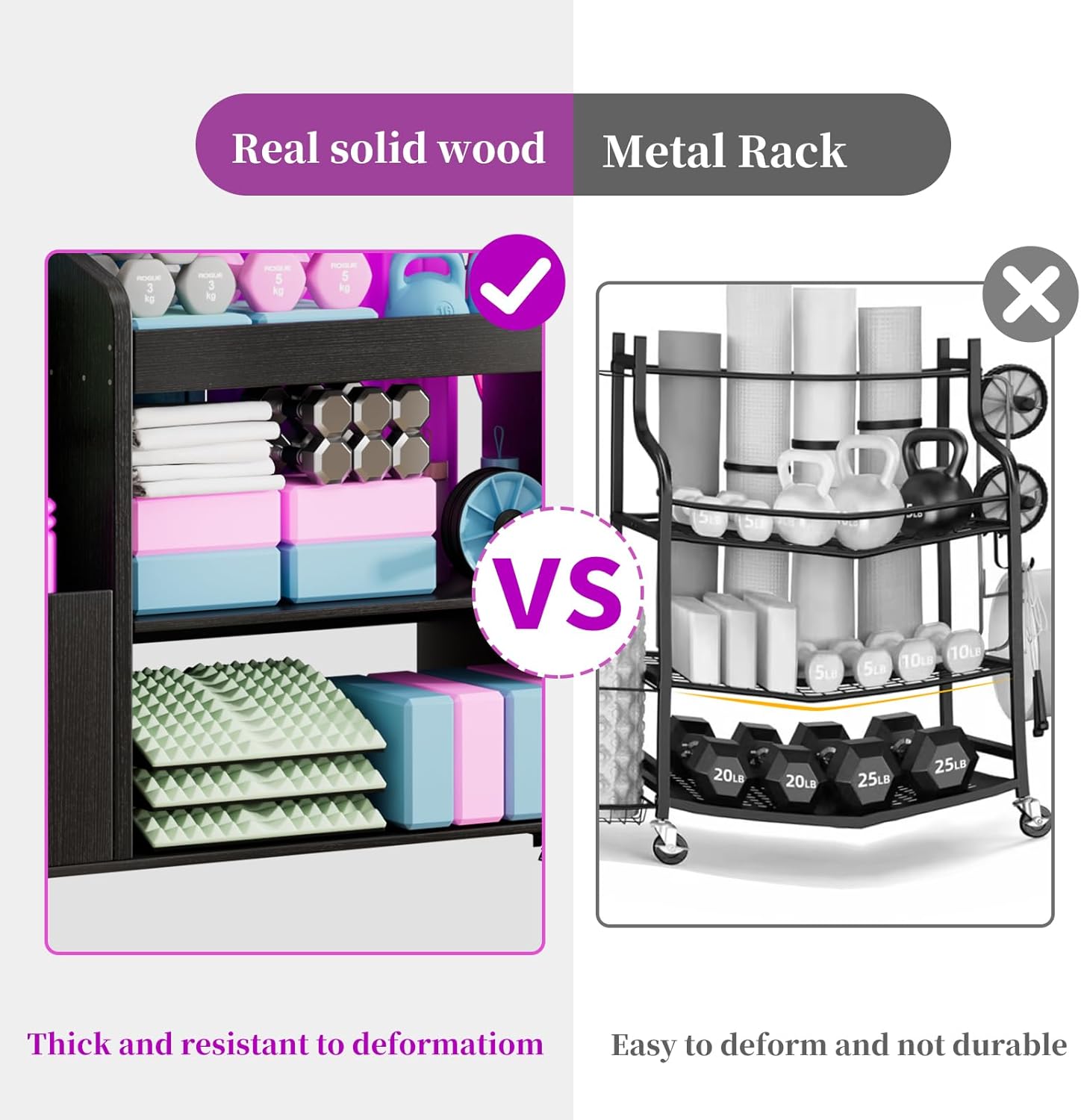 Suniboxi real solid wood yoga mat and foam roller storage rack thick and resistant to deformation