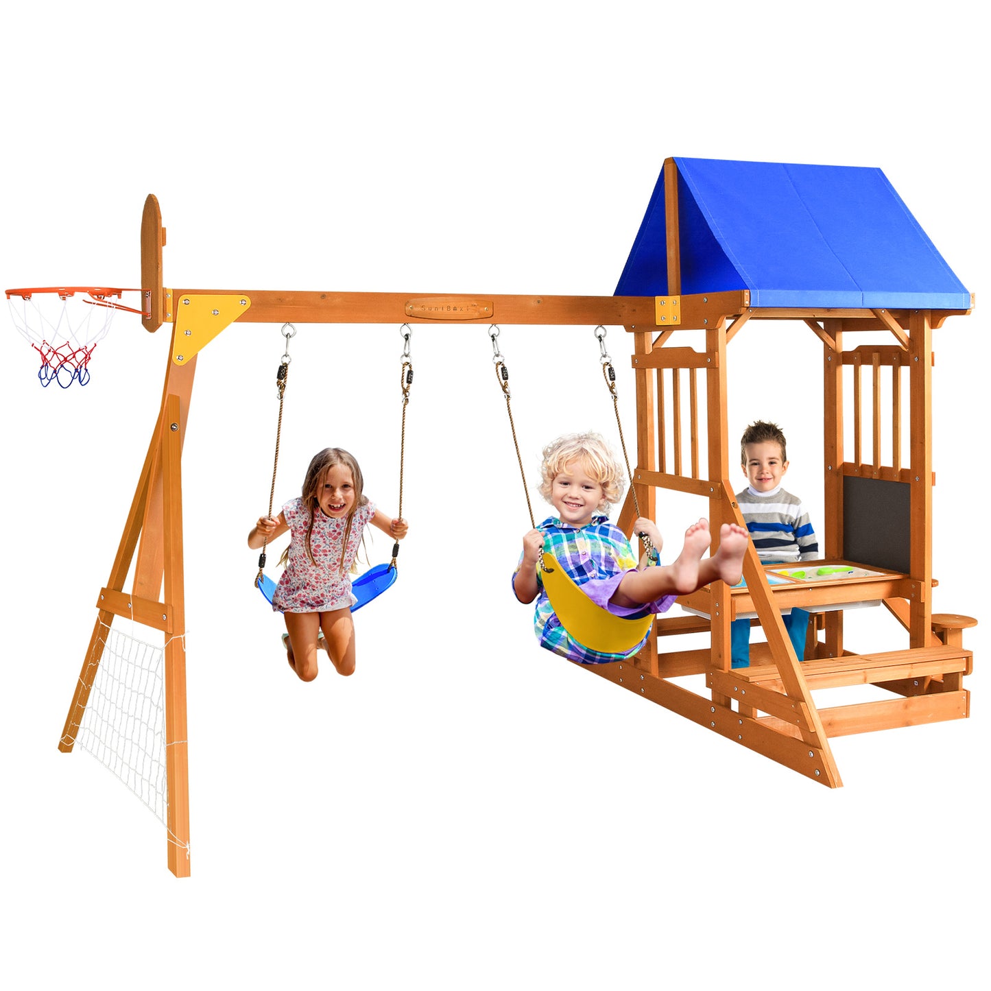 CreateLand01-SuniBoxi Wooden Swing Set 6-in-1 Playground Set