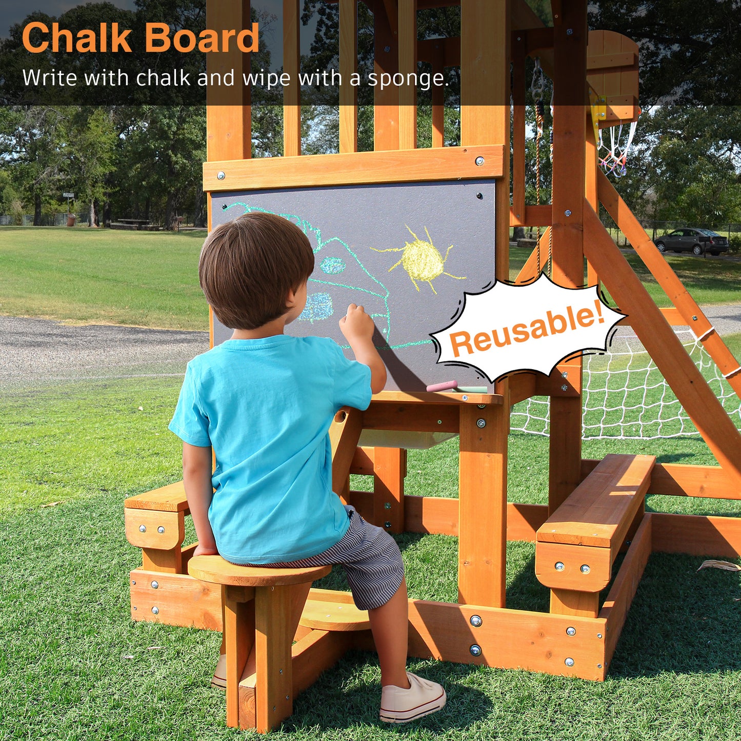 CreateLand01-SuniBoxi Wooden Swing Set 6-in-1 Playground Set